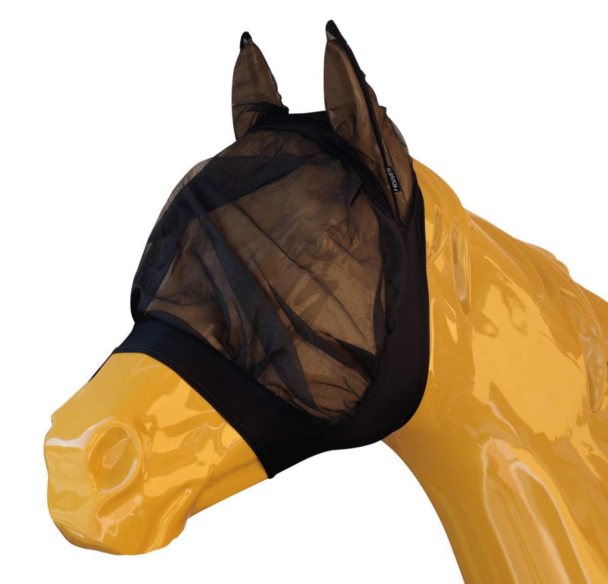 Maschera Antimosche Soft Fly Mask per Cavallo, Leggera e Traspirante, Protezione Occhi e Orecchie, Nero