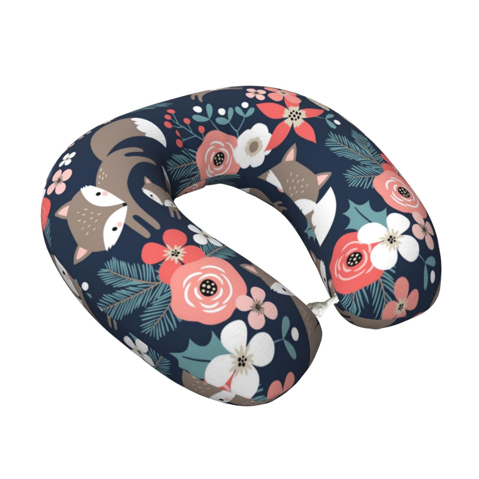 LKYMOH Fox Animal Flower Mon And Daughter Son, Travel Neck Pillow U-Shaped Memory Neck Support Soft Comfortable With Washable Cover For Airplane Car Traveling and Office