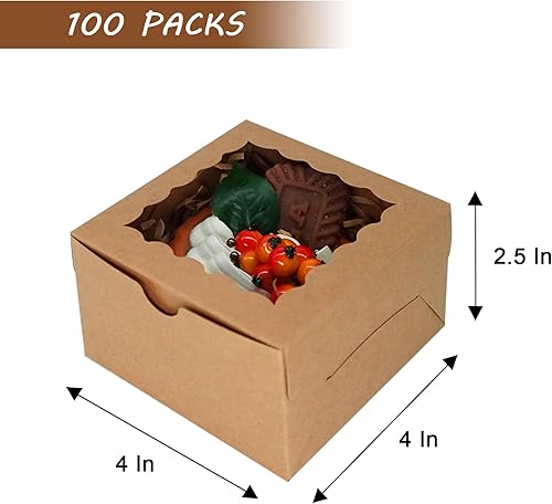 Miniatura 10 de XINHPKGG 50 cajas de galletas de 4 x 4 x 2.5 pulgadas cajas de panadería con ventana, cajas de golosinas, cajas de fresas cubiertas de chocolate,