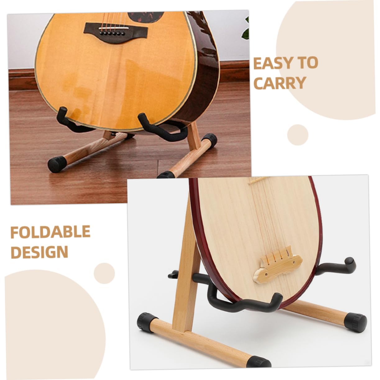 Stojak Na Gitarę Akustyczną Stojak Na Gitarę Basową Uchwyt Na Gitarę W Naturalnym Wykończeniu