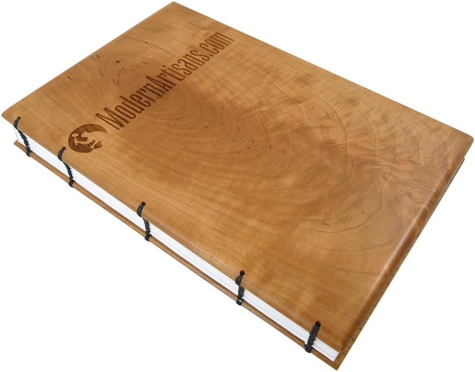 Natural Cherry Wood Keepsake Journal, Register, or Guest Book with Coptic Binding, 6"x 9", Personalized with Business Name or Logo