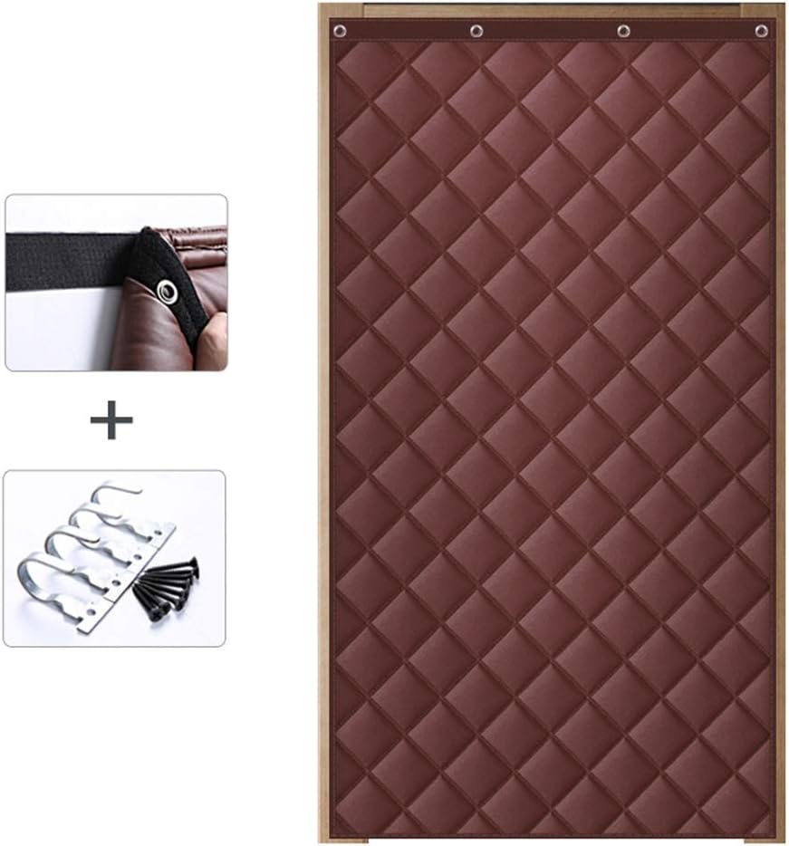 Yan qing shop Warm Winter Door Curtain Thicken, Velcro Sound Proof Door Cover Insulation, Thermal Door Air Draft Stopper for Household Doorway School (Color : Brown, Size : 35.4in×78.7in)