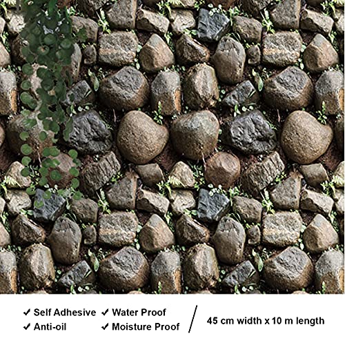 wolpin Wall Stickers Wallpaper Decals Self Adhesive (45 cm x 10 m) 3D Stone DIY, Stone Color