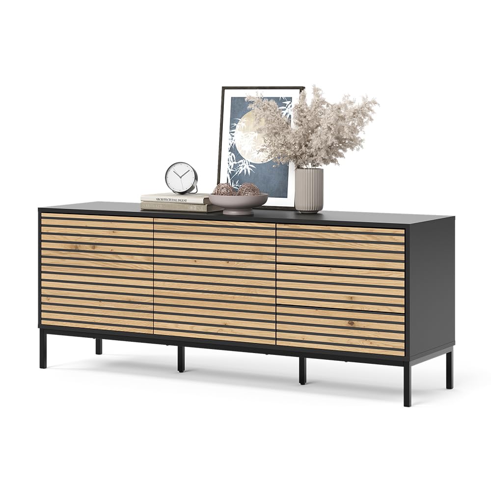 Vicco Lowboard Eliza, Goldkraft Eiche/Anthrazit, 150 x 60 cm | mit 3 Schubladen, zur Aufbewahrung und als TV-Untergestell einsetzbar
