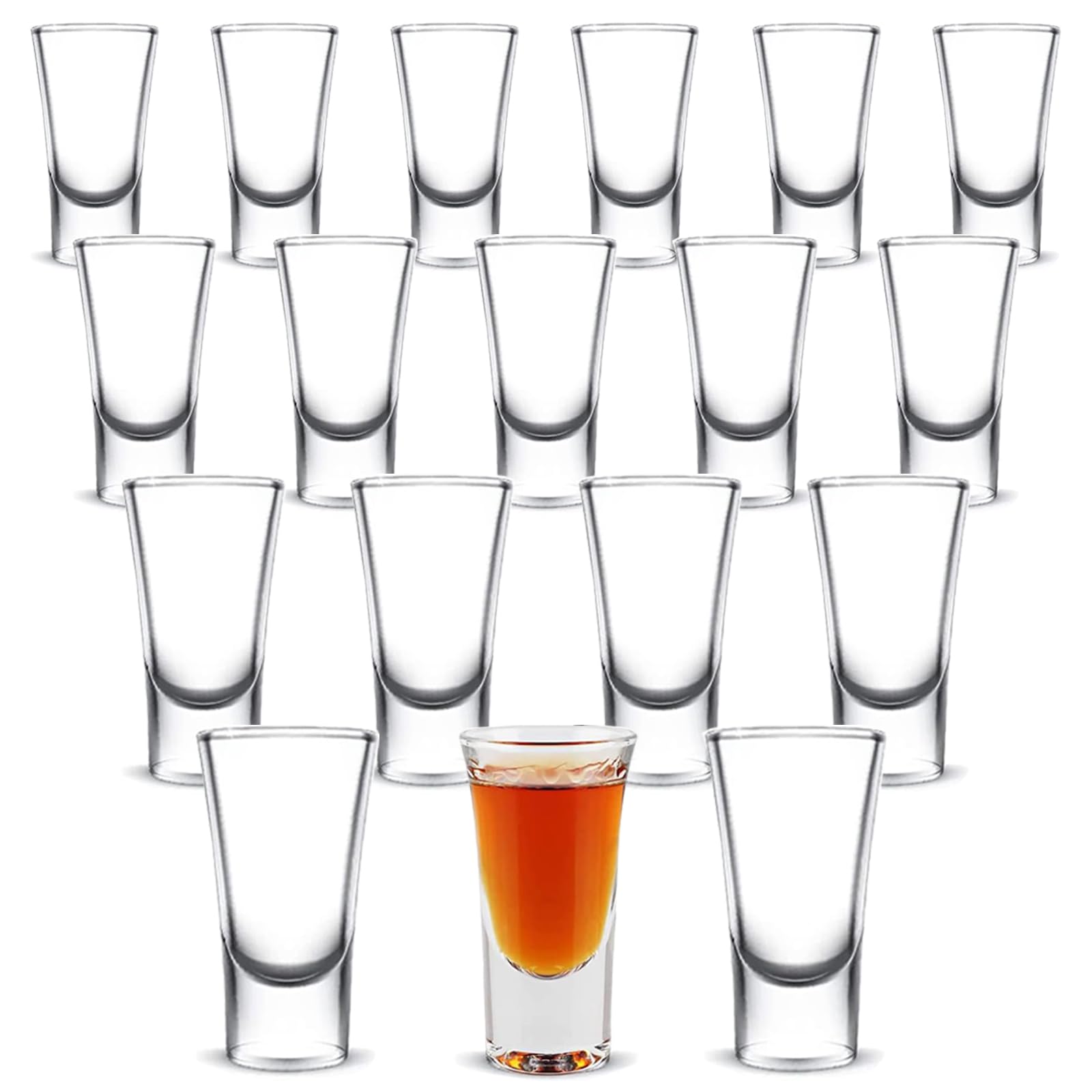 NUWIQ Heavy Base Shot Glasses: 18-Pack 25ml Small Clear Thick Base Glasses Drinking Tequila Vodka Whisky Gin - Reusable for Bar Pub Party Game