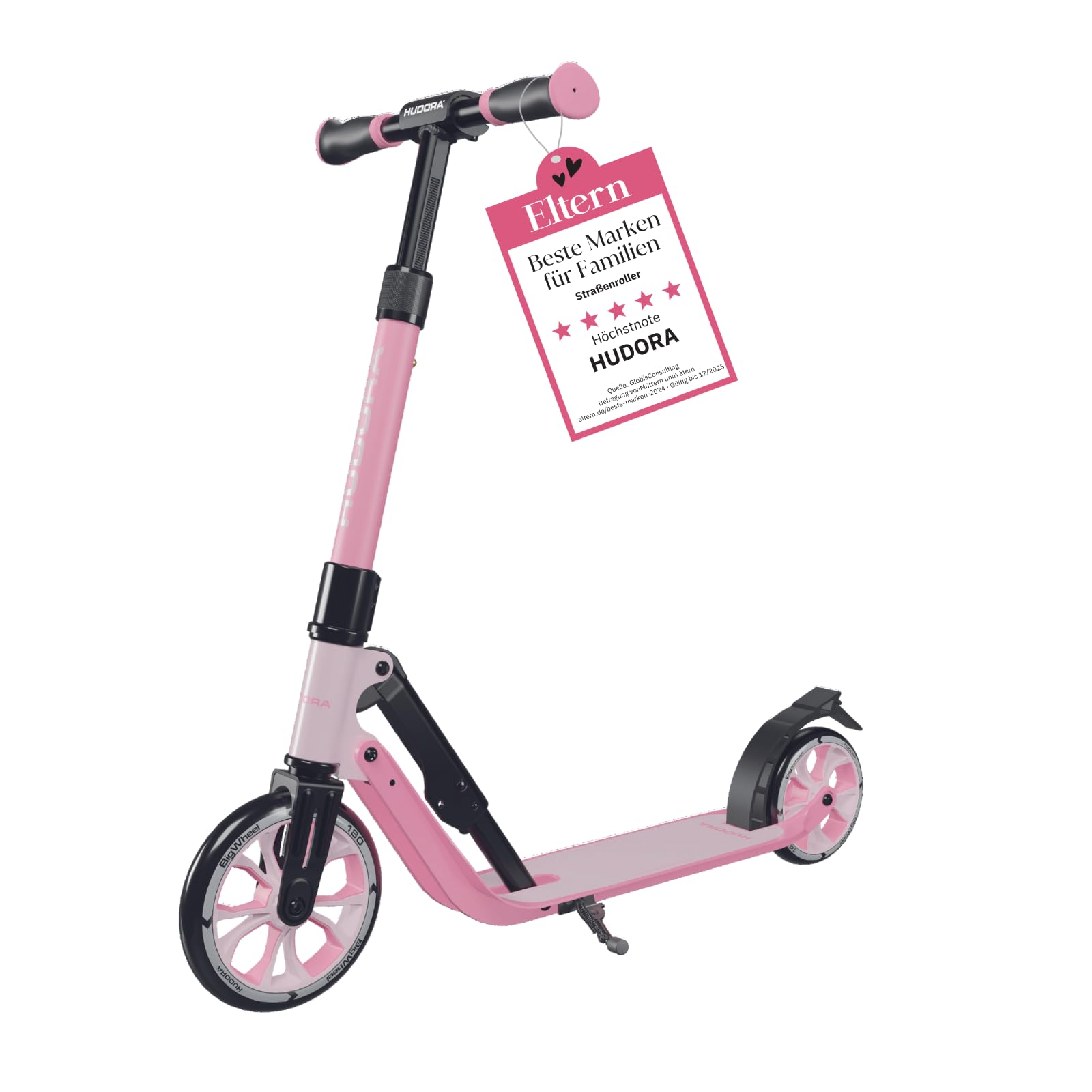 HUDORA BigWheel 180 Advanced Junior - Patinete Infantil Seguro a Partir de 3 años - Patinete Urbano Plegable con reflectores - Scooter Ajustable en Altura para niños y niñas de hasta 60 kg