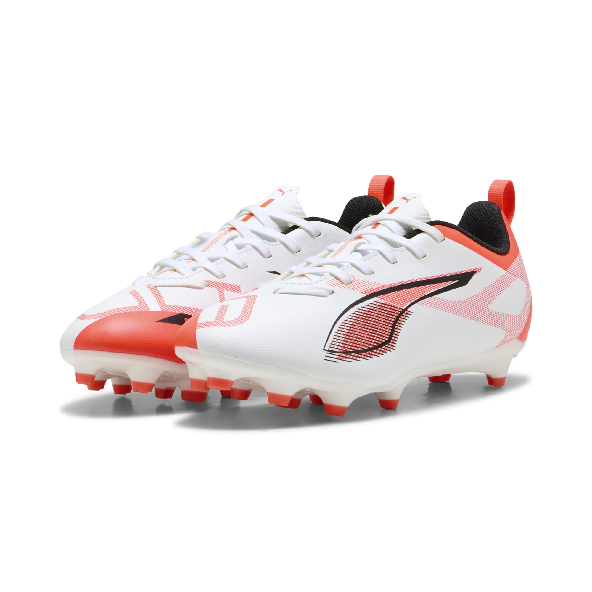 PUMA Ultra 5 Play FG/AG Jr, Soccer Shoe Unisex Kids, Puma White Puma Black Glowing Red, 28 EU