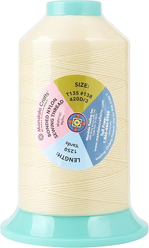 Miniatura 501 de Mandala Crafts Hilos de coser resistentes de nailon consolidado, hilo para tejer jeans de cuero, hilos de tapicería marina al aire libre, Beige