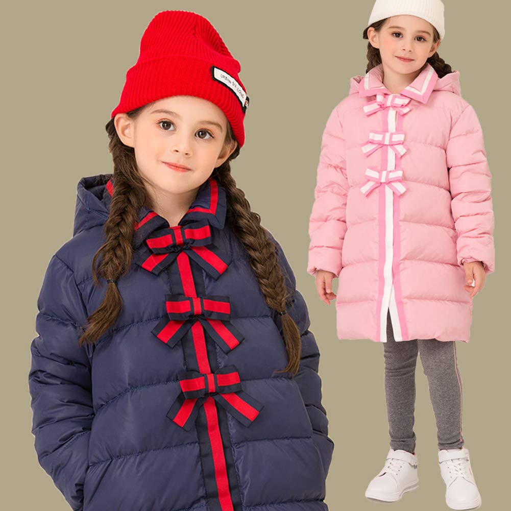 Piumino Lungo per Bambina, Cappotto Imbottito Staccabile, Top Esterno Antivento Decorato con Fiocco