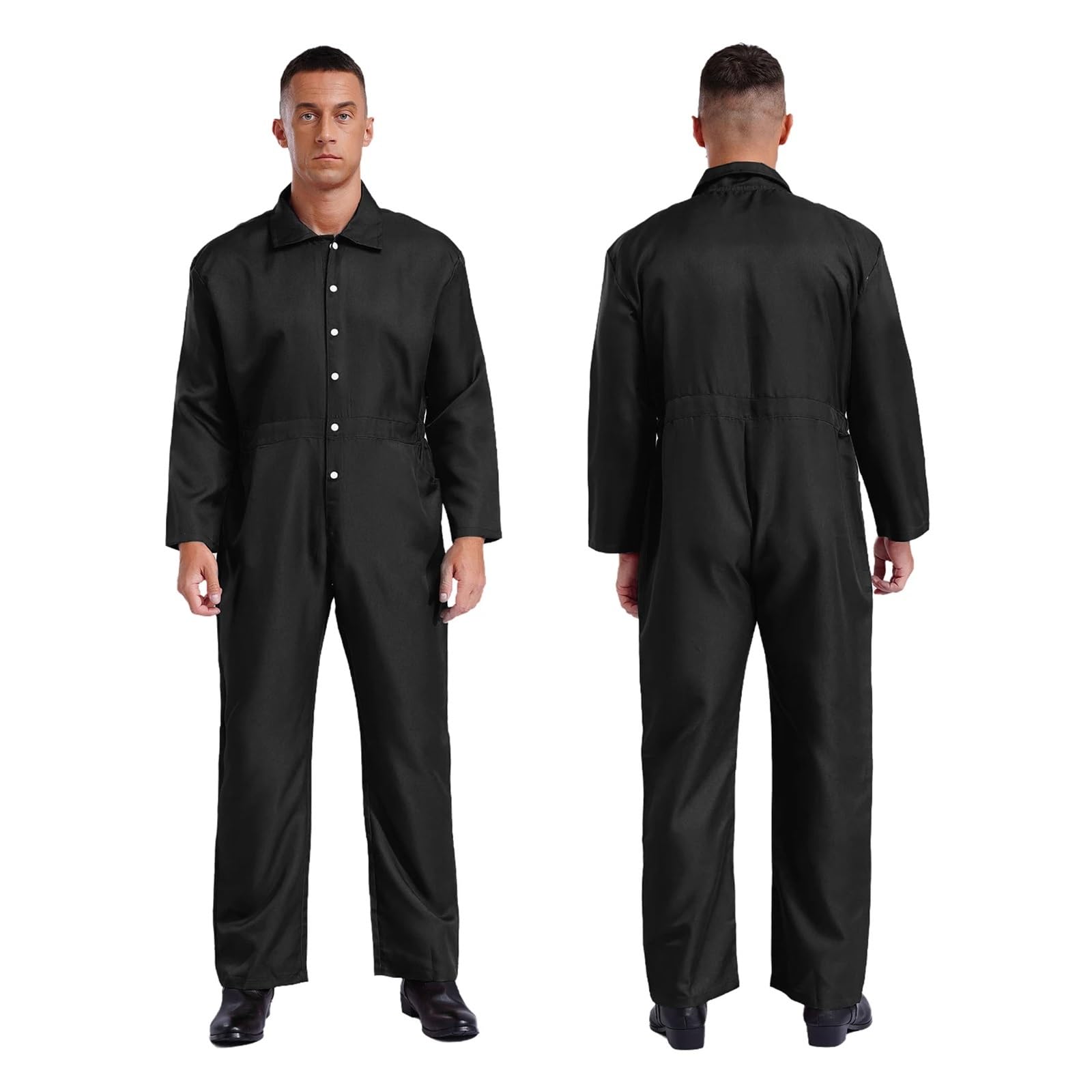 Tuta da Lavoro Uomo Tuta da Uomo e da Donna, Tuta con Risvolto, Manica Lunga, Tuta da Meccanico, Uniformi da Officina, Tuta da Volo(Black,XXL)