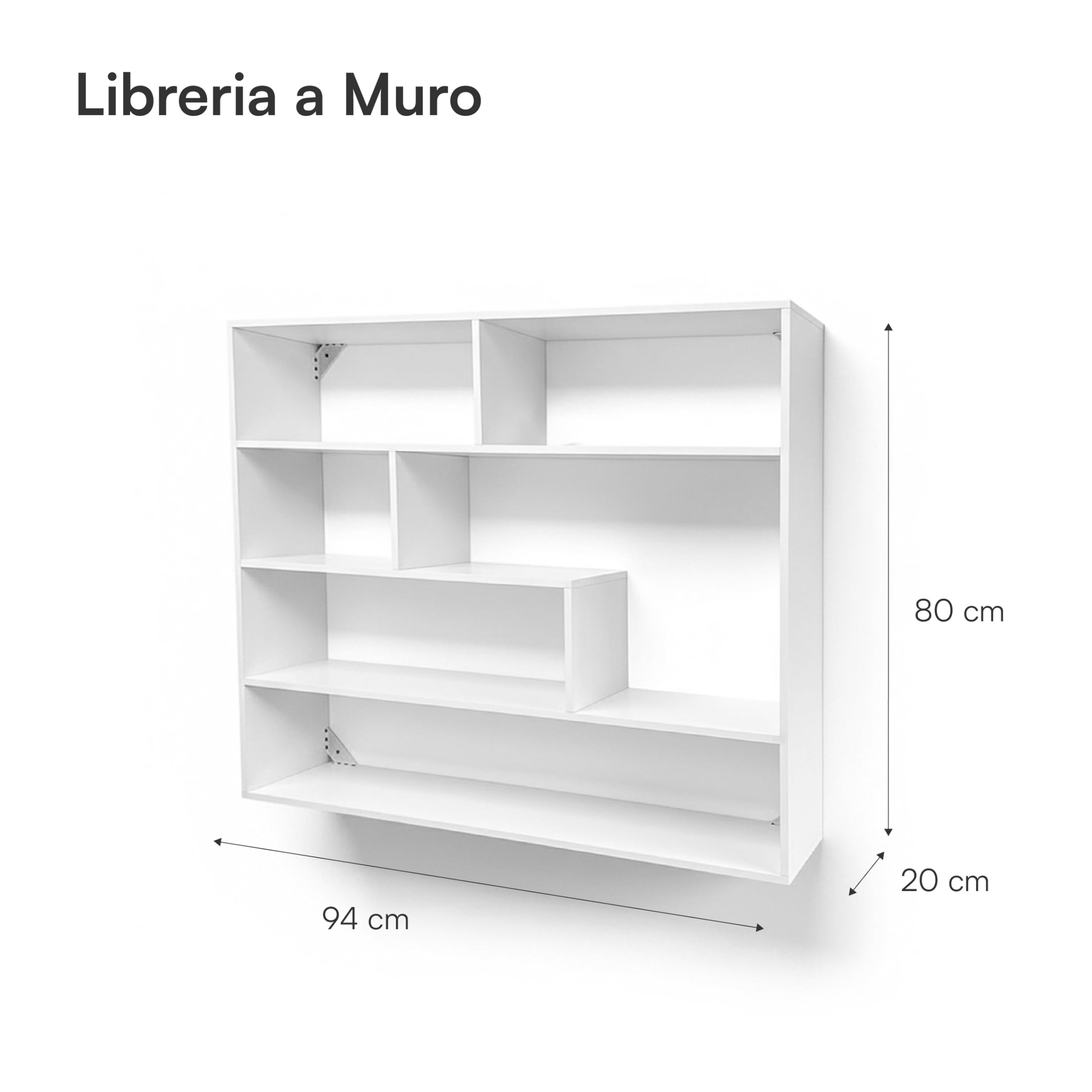 Baroni Home Libreria di Design Moderna, Scaffale Verticale a Zig Zag, Scaffale Porta Libri per Soggiorno Camera Ufficio, Montaggio Facile, 19.5x94x80 cm, 4 Livelli Bianco