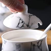 Vista 5 de 123Arts Cerámica Marbling Azúcar Sal Pimienta Tarro de almacenamiento de condimentos con tapa y cuchara