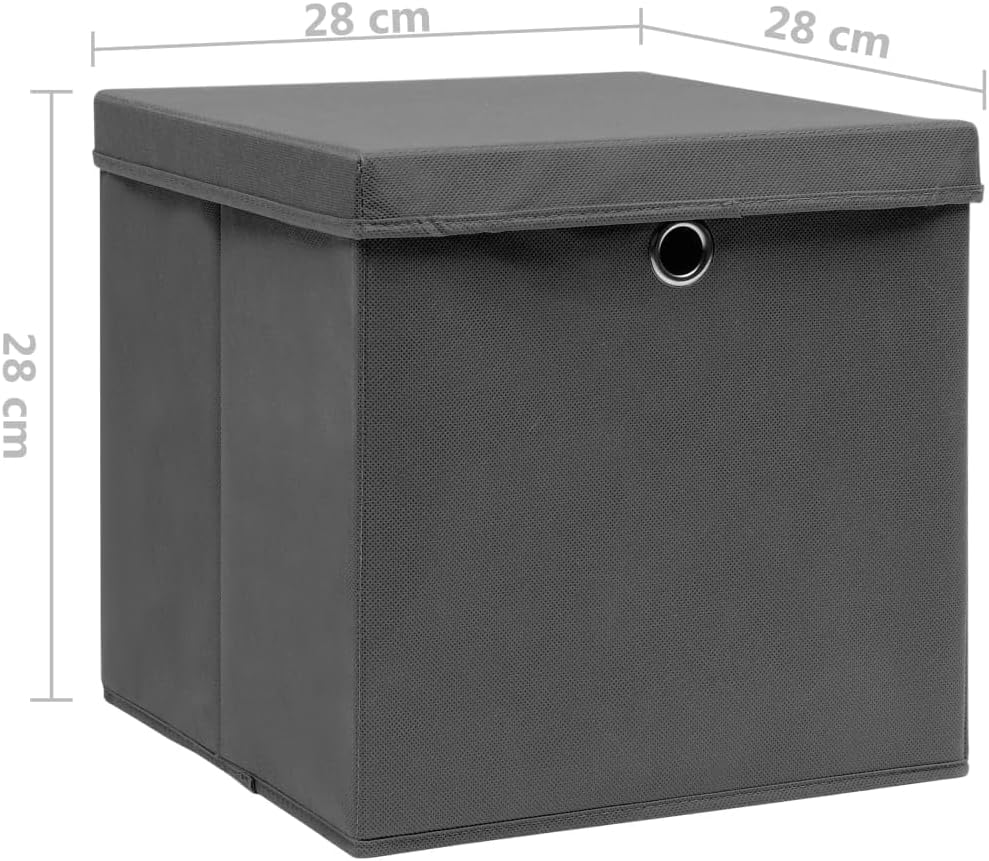 vidaXL 10 pcs gray foldable storage boxes with covers - durable non-woven fabric bins 11"x11"x11" - elegant metal eyelet cube organizers