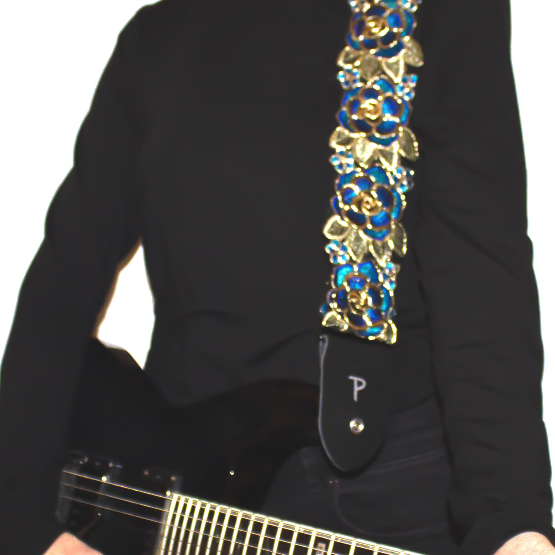 Perri’s Leathers Ltd. – Sangle de guitare en dentelle florale 3D bleue – Longueur réglable – Pour guitares électriques, acoustiques et basses – Bleu et vert – Fabriqué au Canada