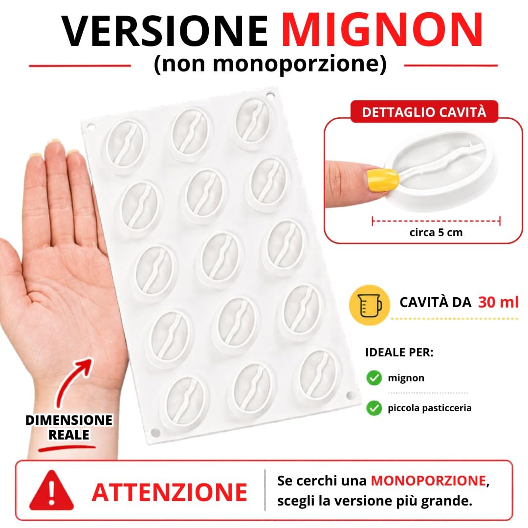 silikomart Moule en silicone café 30 accessoires professionnels pour cuisine et pâtisserie avec cutter ABS, 15 cavités de 30 ml, forme grain de café