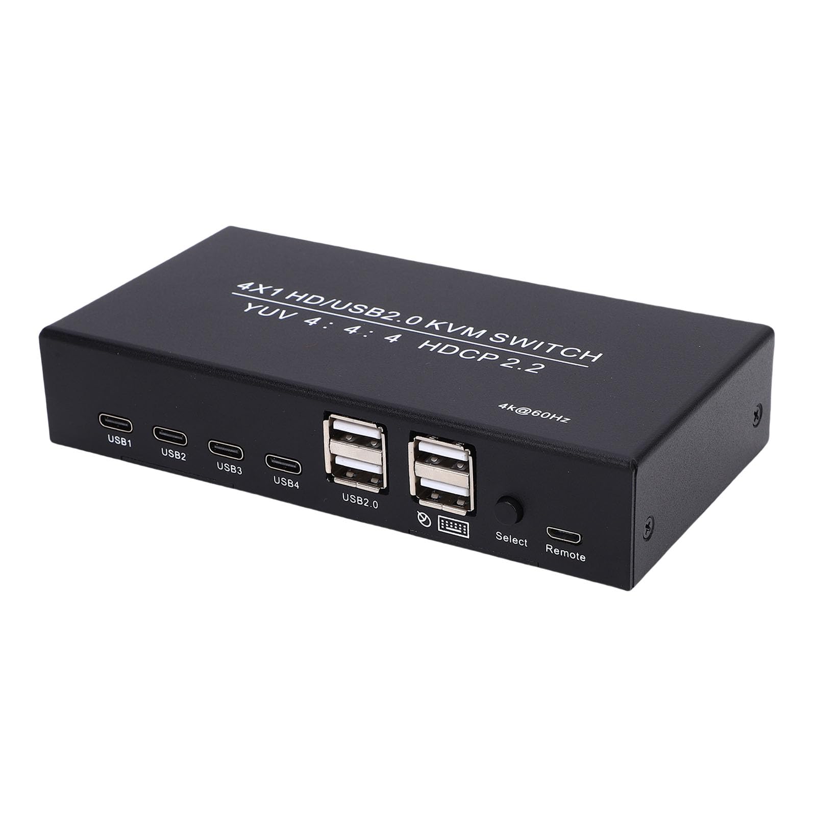 Sxhlseller Przełącznik KVM 4K 60 Hz HDMI do 4 Komputerów, 2 Tryby Przełączania, Adaptacyjny EDID, 4 Porty i Kable USB Typu C, Udostępnianie Jednego Monitora, Klawiatury i Myszy, Drukarki