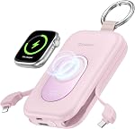 RORRY CharmGo Chargeur portable, 20000mAh 30W PD Chargeur Portable Power Bank Chargement rapide avec 2 Câbles intégrés, Pack batterie Travel Essentials avec porte-clés pour iPhone,Montre Apple, Pink
