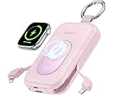 RORRY Portable Charger, 20000mAh PD 30W Portable Charger Power Bank with 2 Built-in Cables, Super Fast Charging Battery Pack with Keychain, Travel Essentials for iPhone, Apple Watch, iPad, Pink