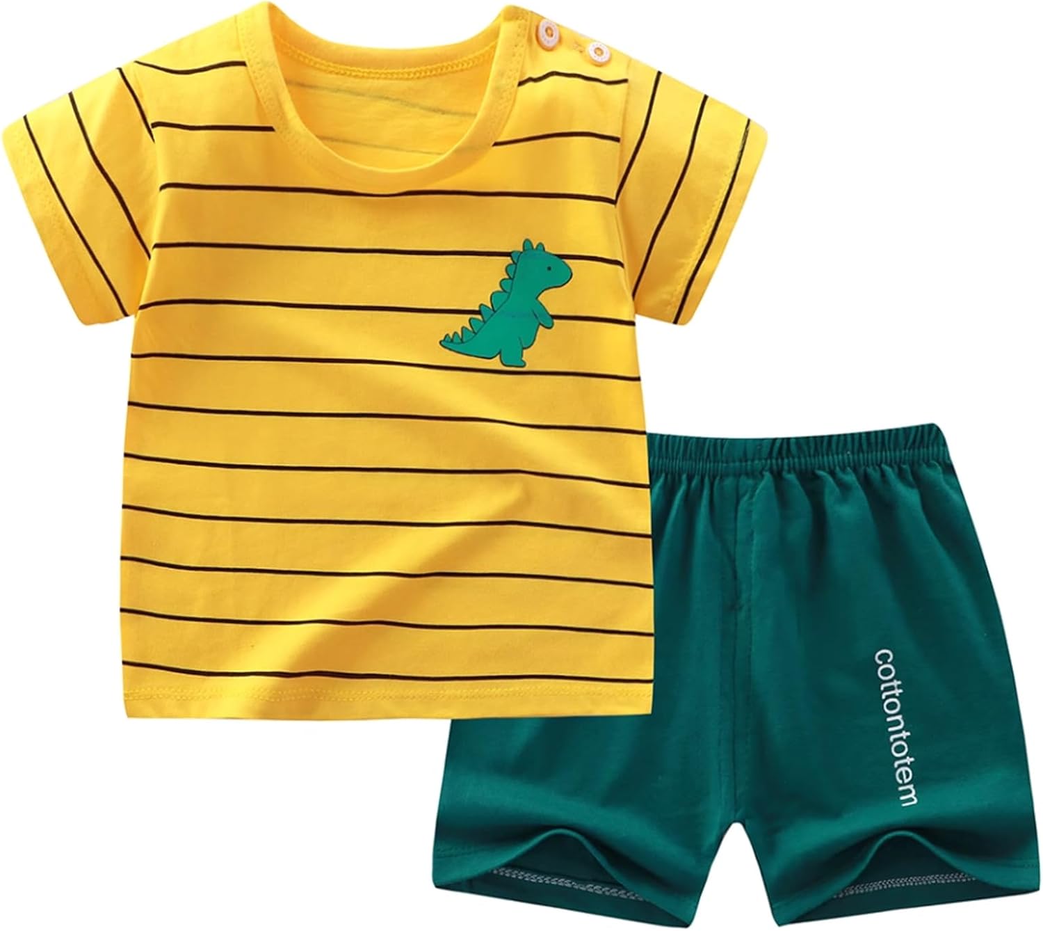 Toddler Boys 4 Pieces T-shirts and Shorts Summer Outfit Striped Shirt Short Set - Image 2