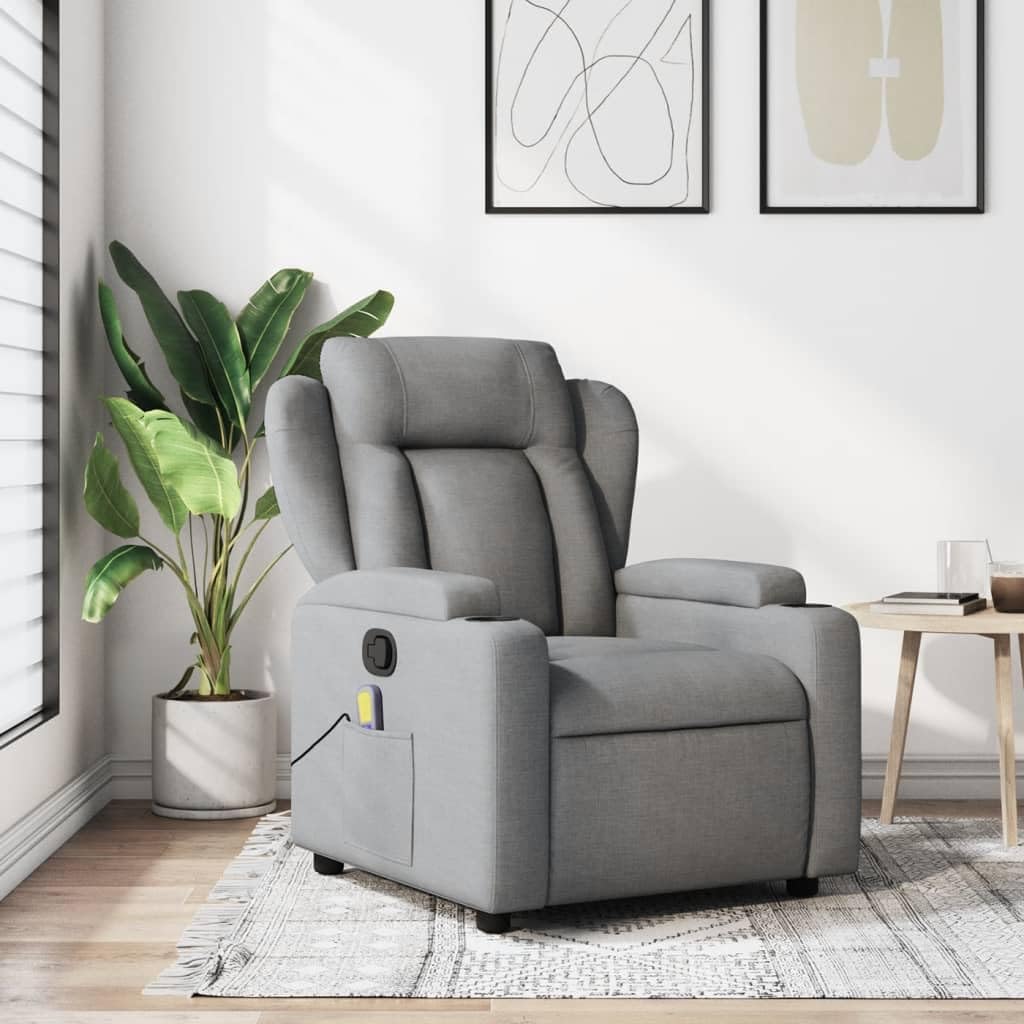 Festnight Sillón Masaje Reclinable Sillón Masaje Eléctrico Sillon Relax Reclinable Sillon Reclinable Manual Sillón Relax de Tela, con Prácticos Portavasos y Bolsillo #1, Gris Claro