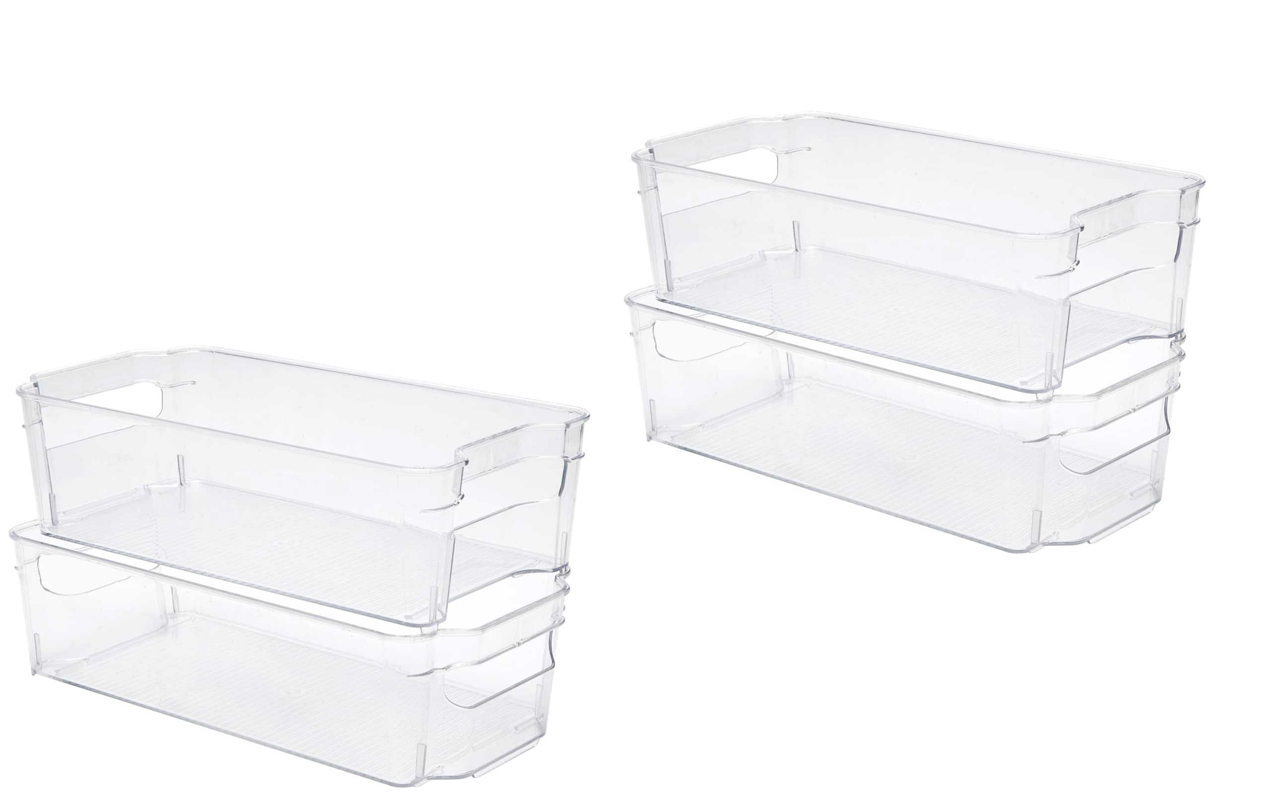Jinamart Plastic Pull out Storage Bins 4 Pack, Multi-Use Organizer Bins with Built-in Handles, BPA-Free for Pantry, Home and Fridge Organization (14.5"L x 8.5"W x 4"H )