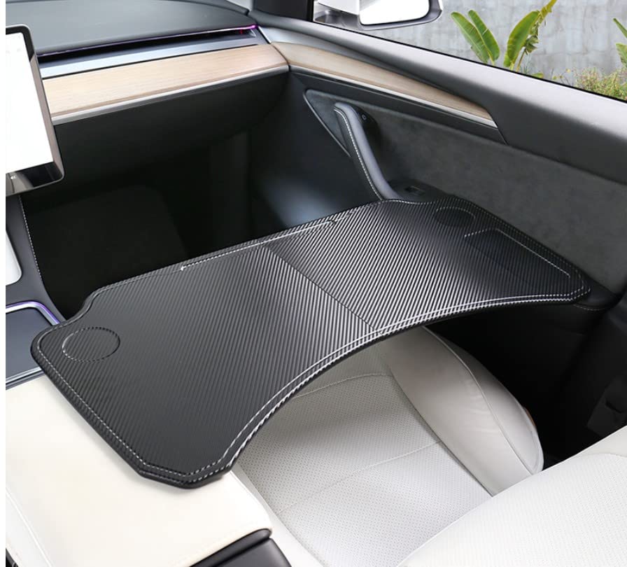Vassoio per Auto Pieghevole, Vassoio Multiuso per Auto Portatile Leggero Robusto MDF Stile Fibra di Carbonio per Modello 3 Modello Y