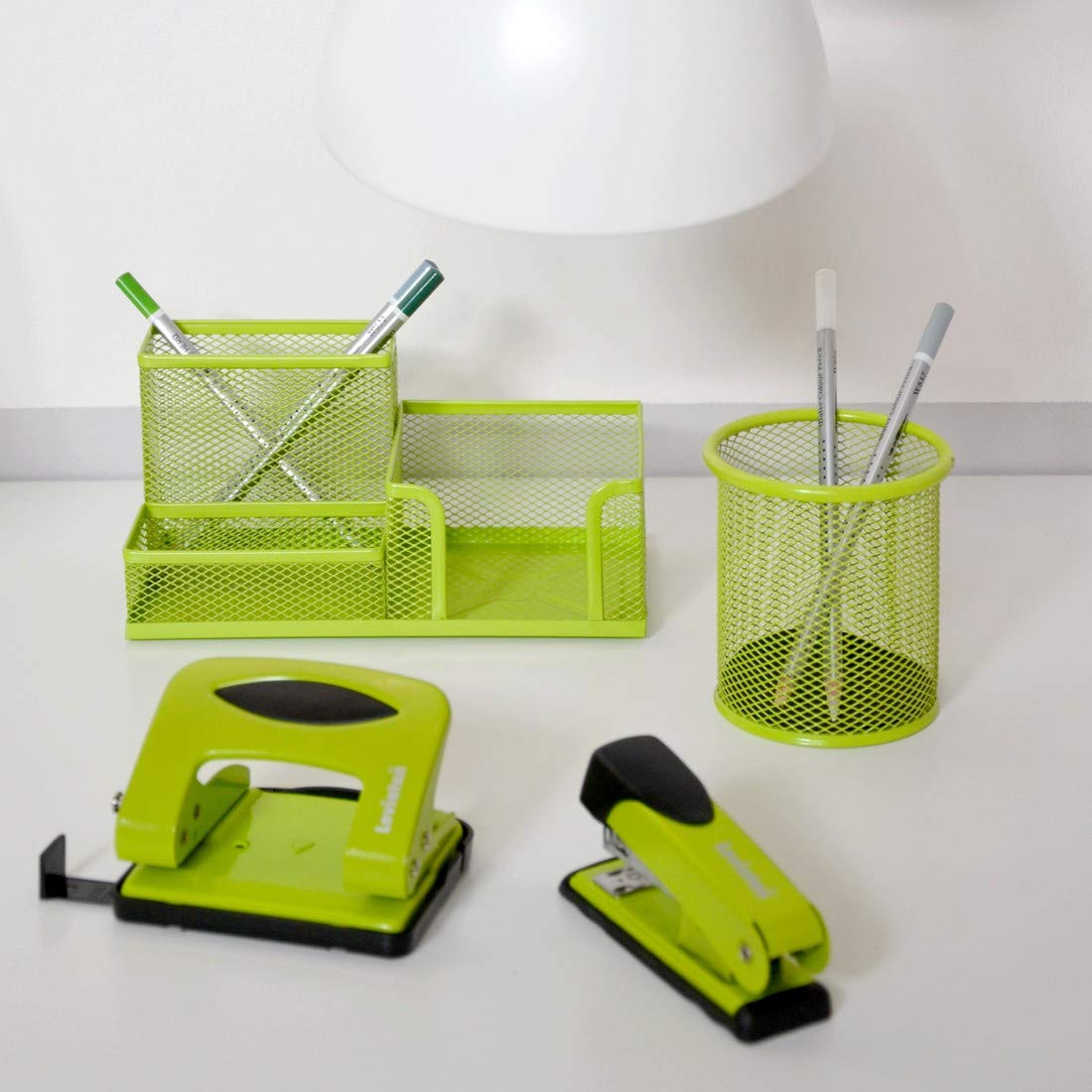 Organiseur Bureau Léviathan - Pot à Crayons Métal Maille Noir Avec Porte-Notes
