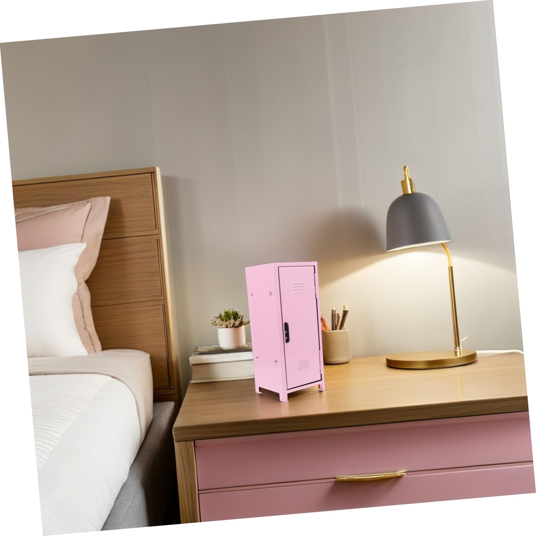 Mini Armadietto in Acciaio Rosa con Serratura e Chiavi Organizer da Scrivania per Ragazze con Scomparti Multipli per Cosmetici e Piccoli Oggetti Scaffale Sicuro per Trucco e