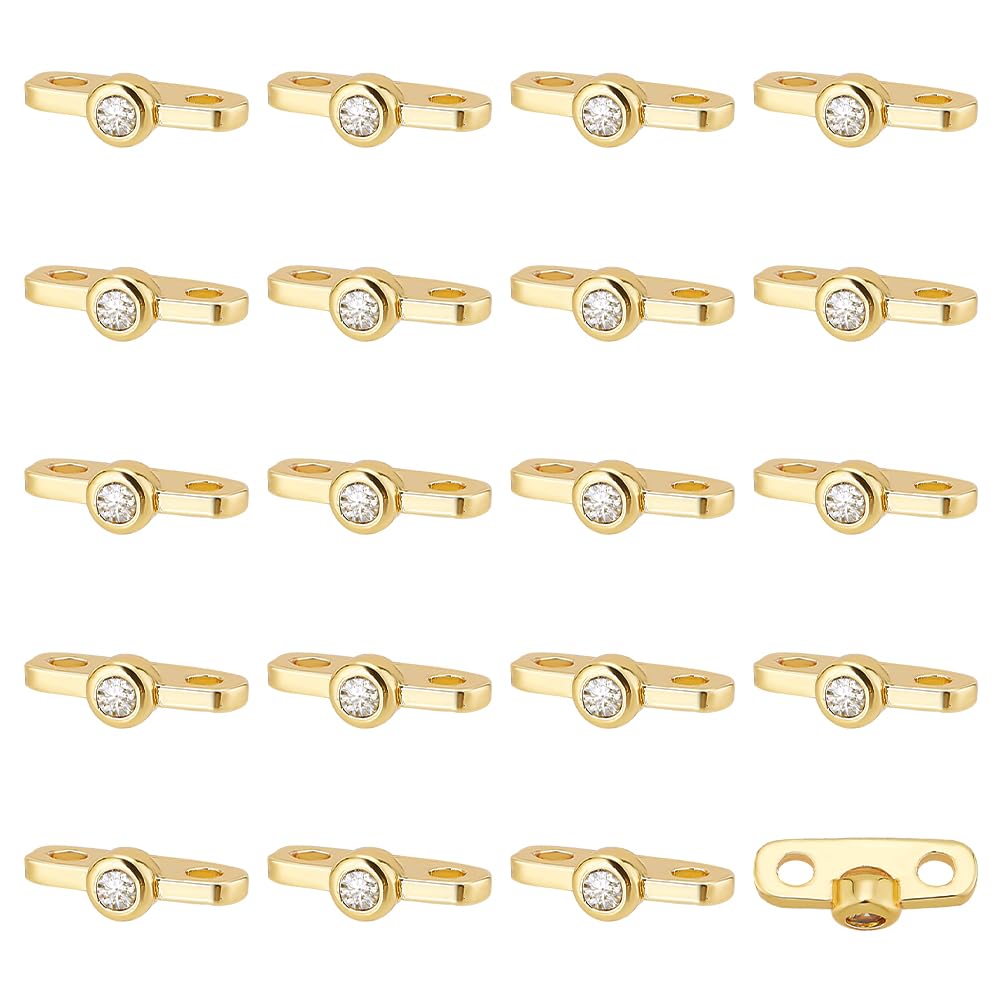 20 dijes de conector de latón chapado en oro de 18 quilates, eslabones de circón cúbicos transparentes de 2 agujeros, cuentas de barra espaciadora, colgantes de oro para collares, pulseras,