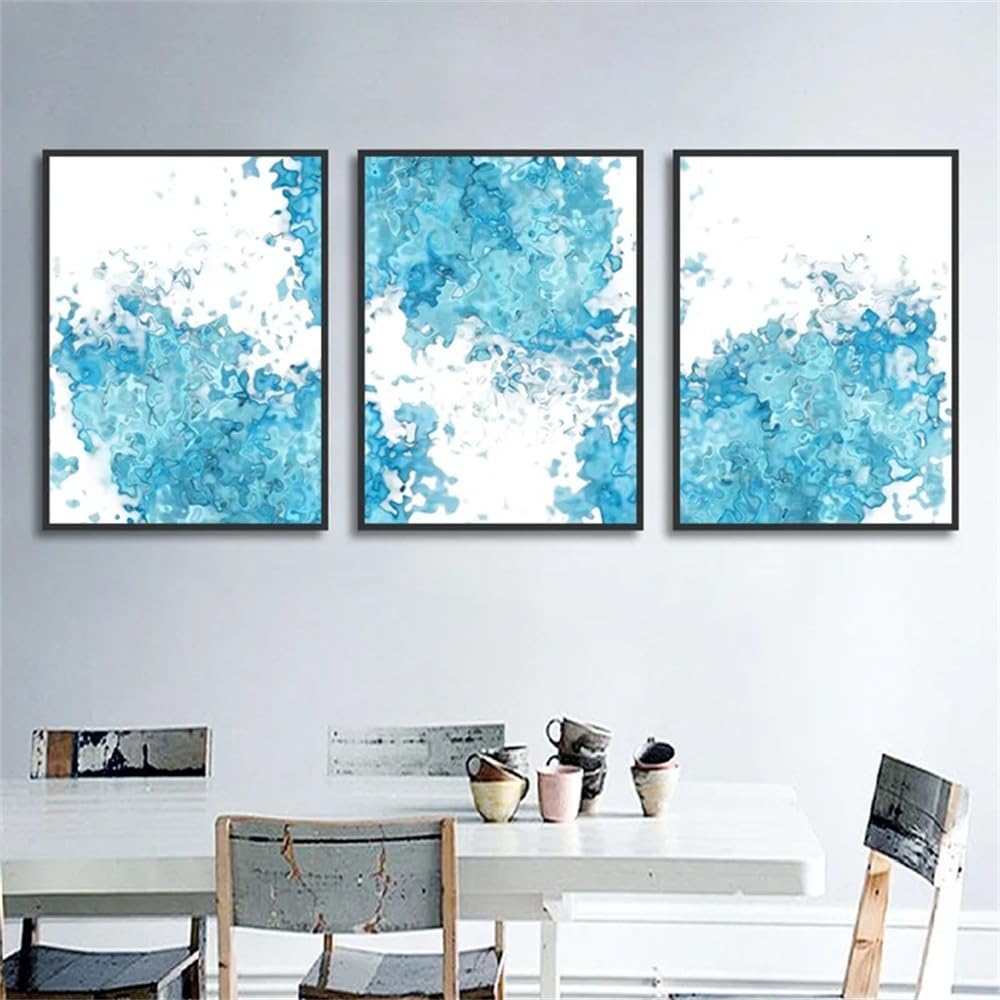 WUHBCZ Canvas Paints-Nordic Abstract Blue And White Watercolor Wall Art Canvas Painting Poster Print Wall Picture for Living Office Room Decoration Artwork-60 * 80cm/3PCS (No Frame)