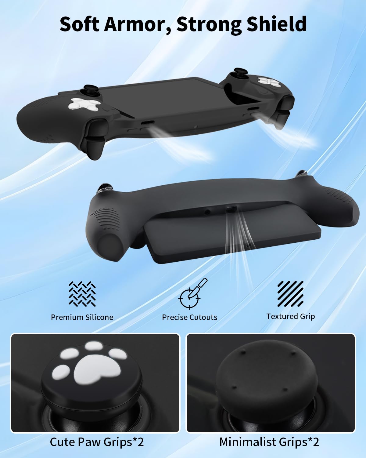 HolyFort Kit Accessori 14 in 1 per PlayStation Portal (PS5 Remote Player), Custodia Rigida per PS Portal, Copertura in Silicone, 2 Proteggi Schermo, 4 Thumb Grips, Nero