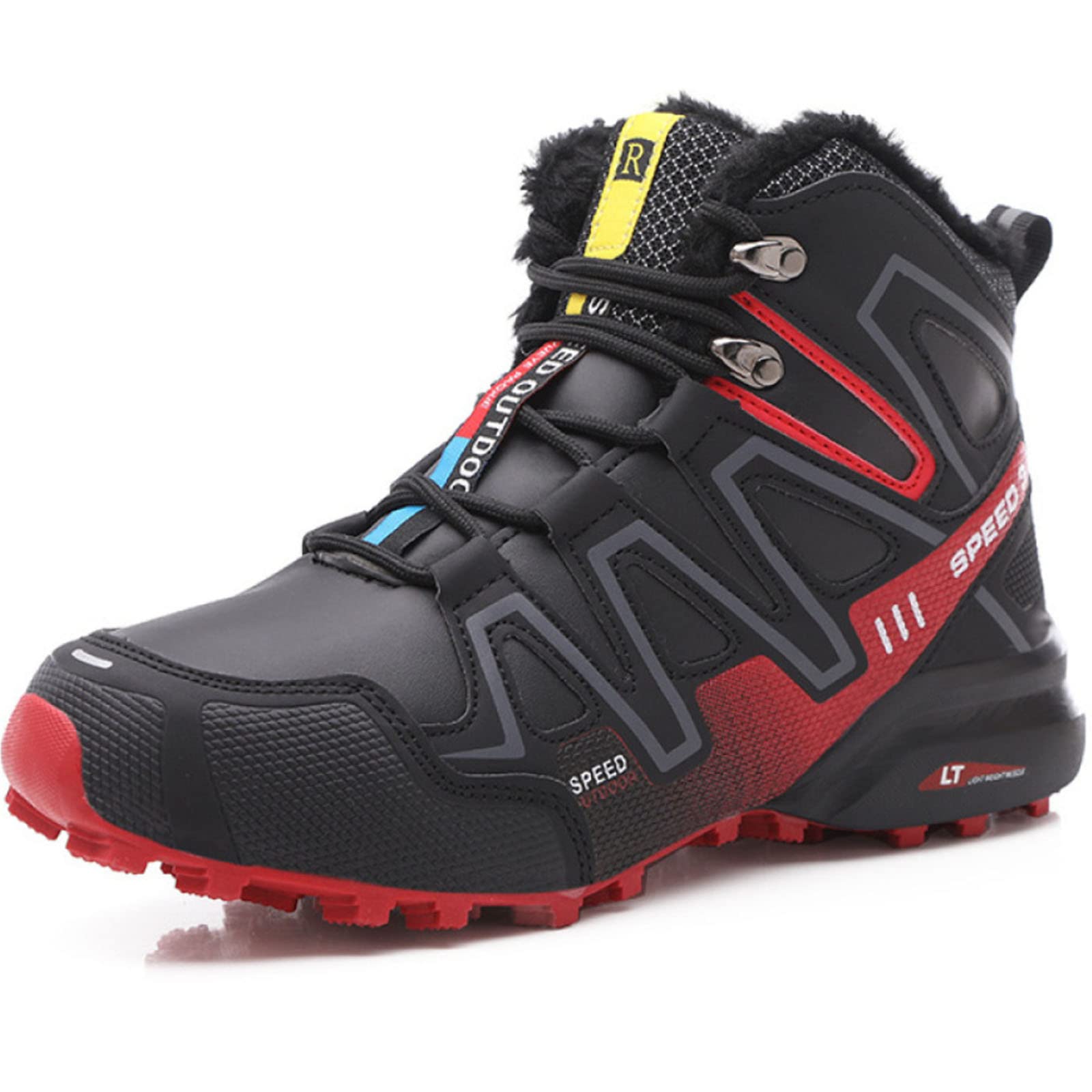WYUKN Chaussures de Cyclisme VTT et Moto - Tissu Oxford Imperméable pour Hommes, Baskets de Randonnée en Plein Air, Hiver, Red-43EU