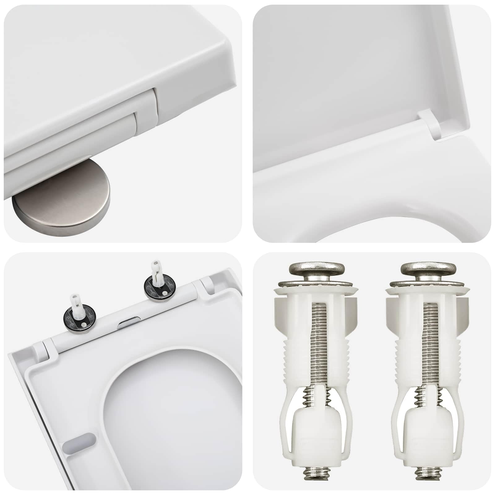 Sedile WC bianco, 47,5 x 35 x 3,6 cm, in duroplast, moderno sedile WC con linee pulite, resistente e durevole, facile da montare, per interni
