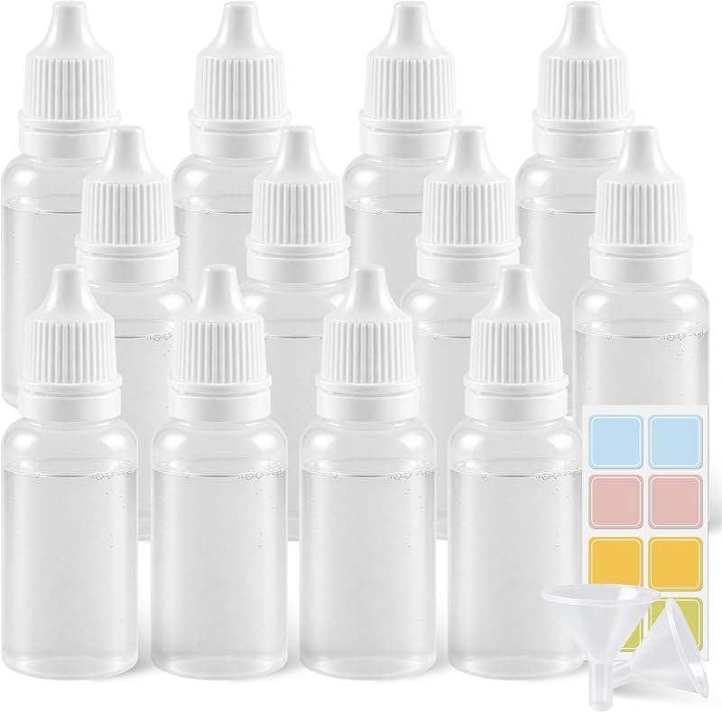 Adkoat Conjunto com 12 Frascos Conta-Gotas Recarregáveis de Plástico 15 mL com 2 Funis