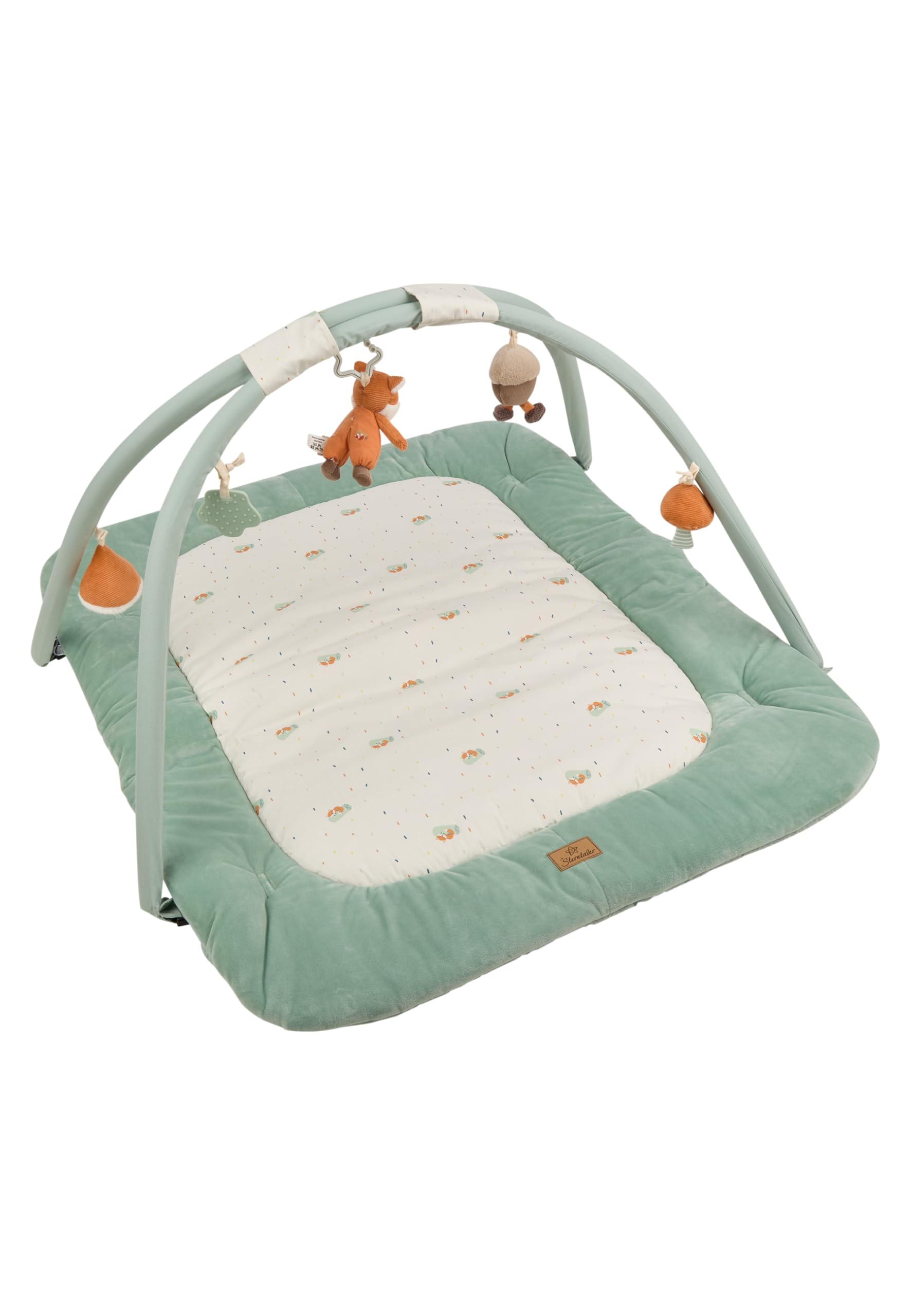 Sterntaler Spielbogen Fuchs Filou 100x80 cm - wattierte Krabbeldecke - Baby Spieldecke mit Bogen & abnehmbarem Spielzeug - mit Spiegel, Rassel & Beißring - Activity Decke - unisex- lichtgrau