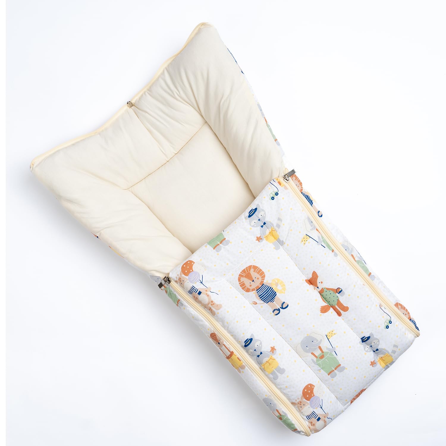 haus & kinder 3 in 1 Baby Sleeping Bag & Carry Nest | Cotton Bedding Set for Infants & New Born Baby | Portable/Travel & Skin Friendly | 0-6 Months (Jungle Party) 1