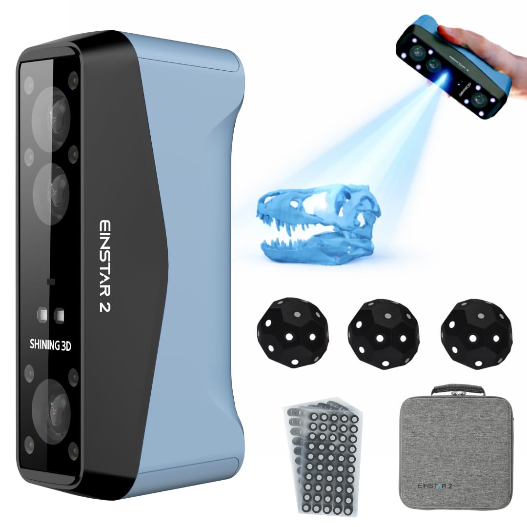 EINSTAR 2 Wireless 3D Scanner – Handheld Scanner, 0.05 mm Resolution, Hybrid Laser + IR Light, No Spray, Full-Color Capture, 3D Scanner for 3D