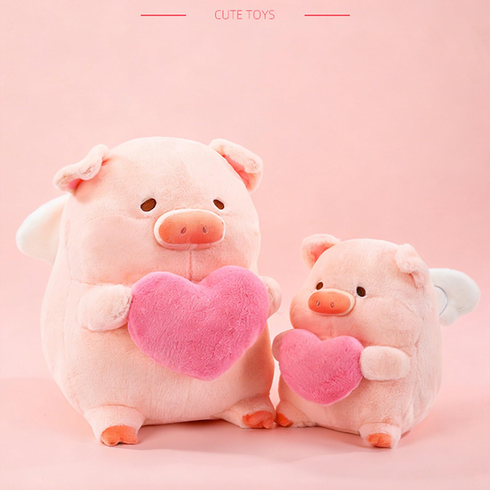 Niedliches Engel-Schwein Plüschtier, Rosa Schweinchen Stofftier mit Herz, Kawaii Cartoon Schweinepuppe, Weiches Kuschelkissen Geschenk für Mädchen (45cm)