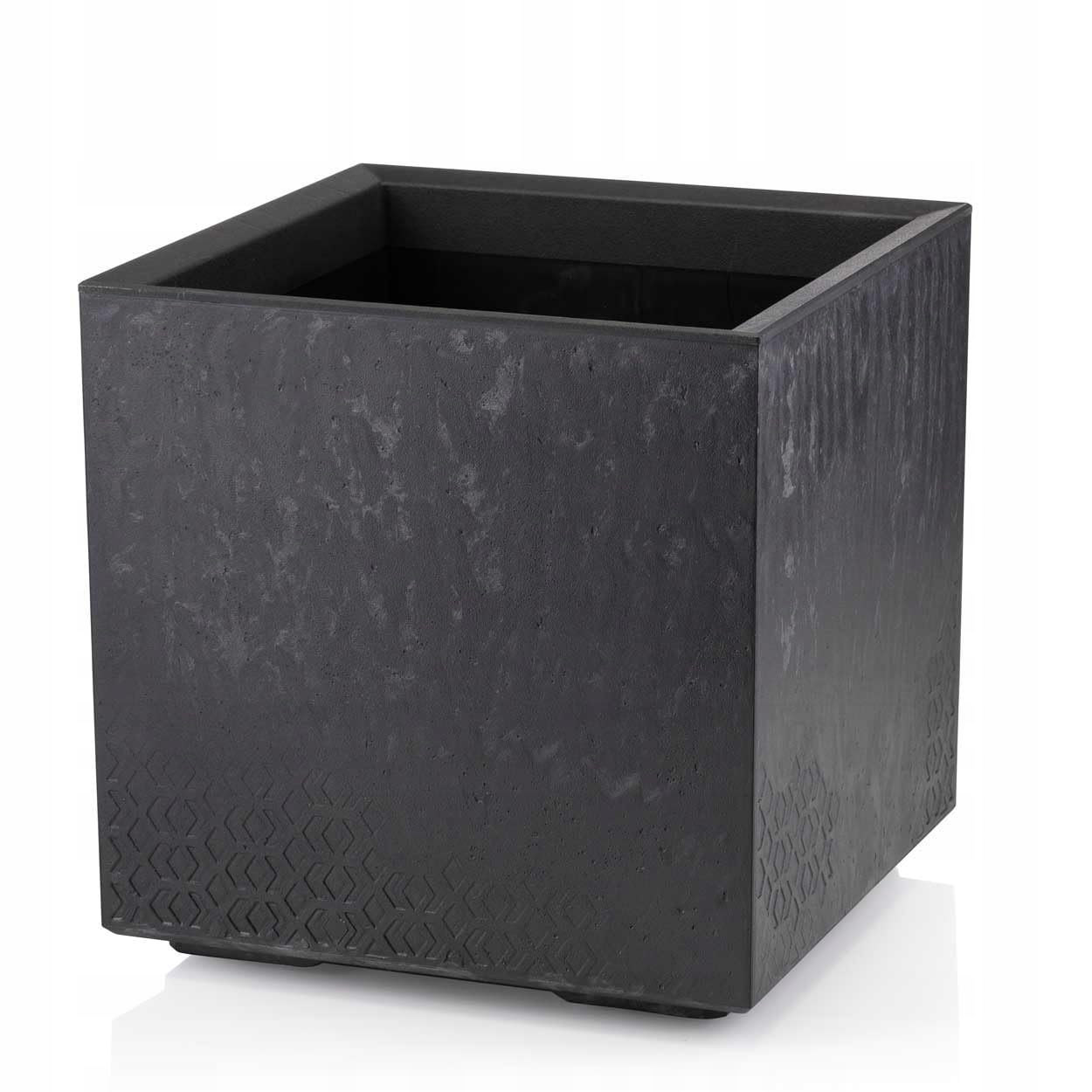 Vaso da fiori nero 40 x 39 x 39 cm grande per esterni – Fioriera su ruote con tappo di scarico – Vaso per piante effetto cemento per giardino e terrazza