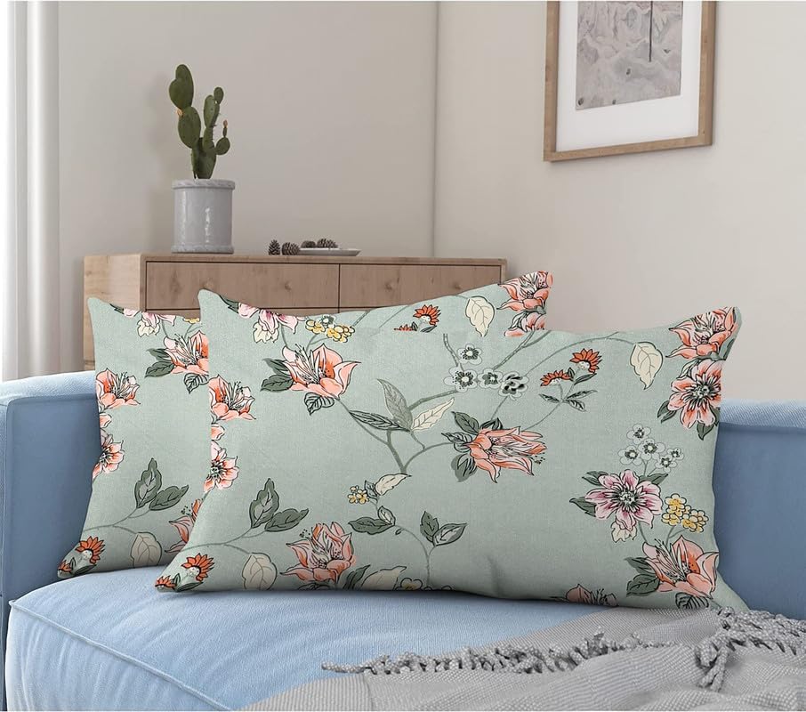 Image of Single Size Fitted Bedsheet with 1 Pillow Cover, Soft Breathable Elastic Bed Sheet for Single Bed, Premium Printed Bedsheet with All Around Elastic - 36 x 72 + 6 Inches, Sage Vintage Floral