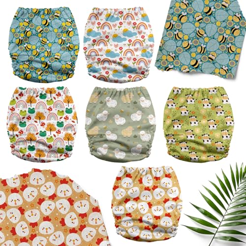 Image of Mama Koala 6 Pack Reusable Cloth Diapers 3.0 for Babies Girls Newborn, One-Size Adjustable Baby Diaper, Durable Stitching, Back Opening for Inserts, Breathable Awj Lining, Leak Prevention-Happy Farm