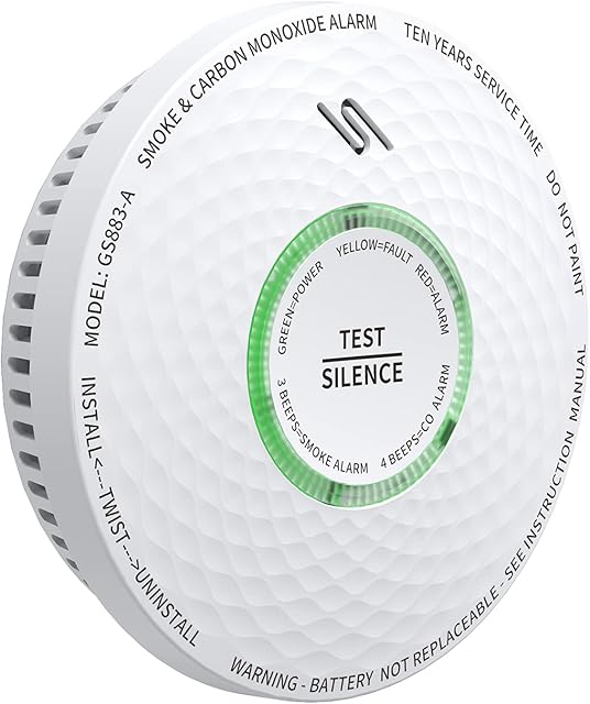meross 10 Year Battery Smoke and Carbon Monoxide Alarm, LED Display Smoke CO Detector Complies with EN 14604 and EN 50291 Standards, Auto-Check, 85dB