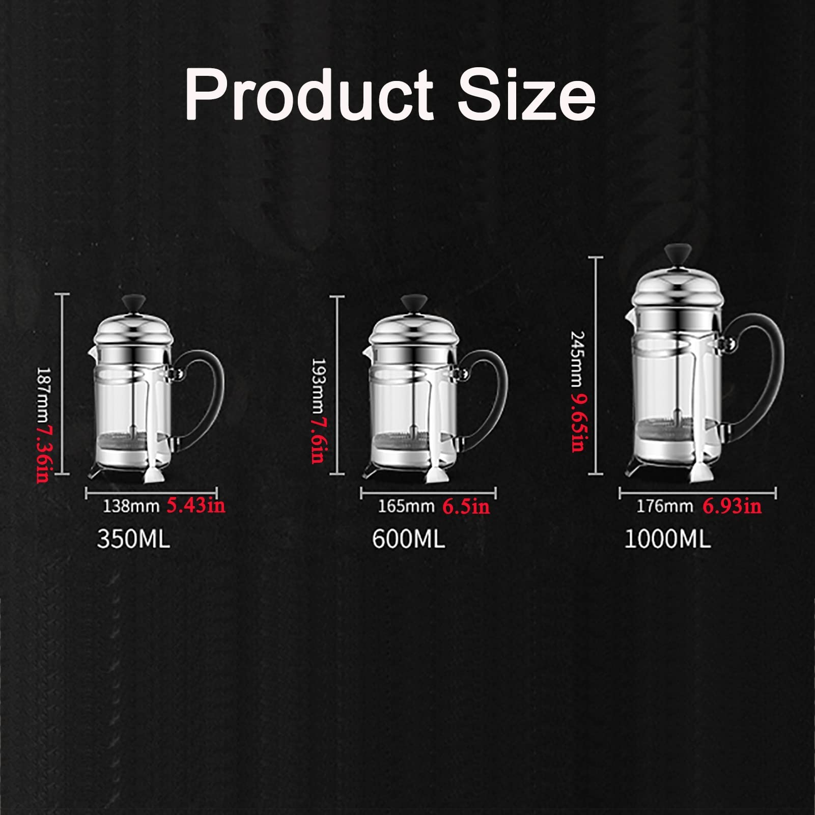 Cafetera Émbolo French Press, Cafetera Francesa De Vidrio De Borosilicato Resistente Al Calor con Filtro De Acero Inoxidable, Cafetera De Piston Espresso para Café Té Suelto Y Espuma De Leche