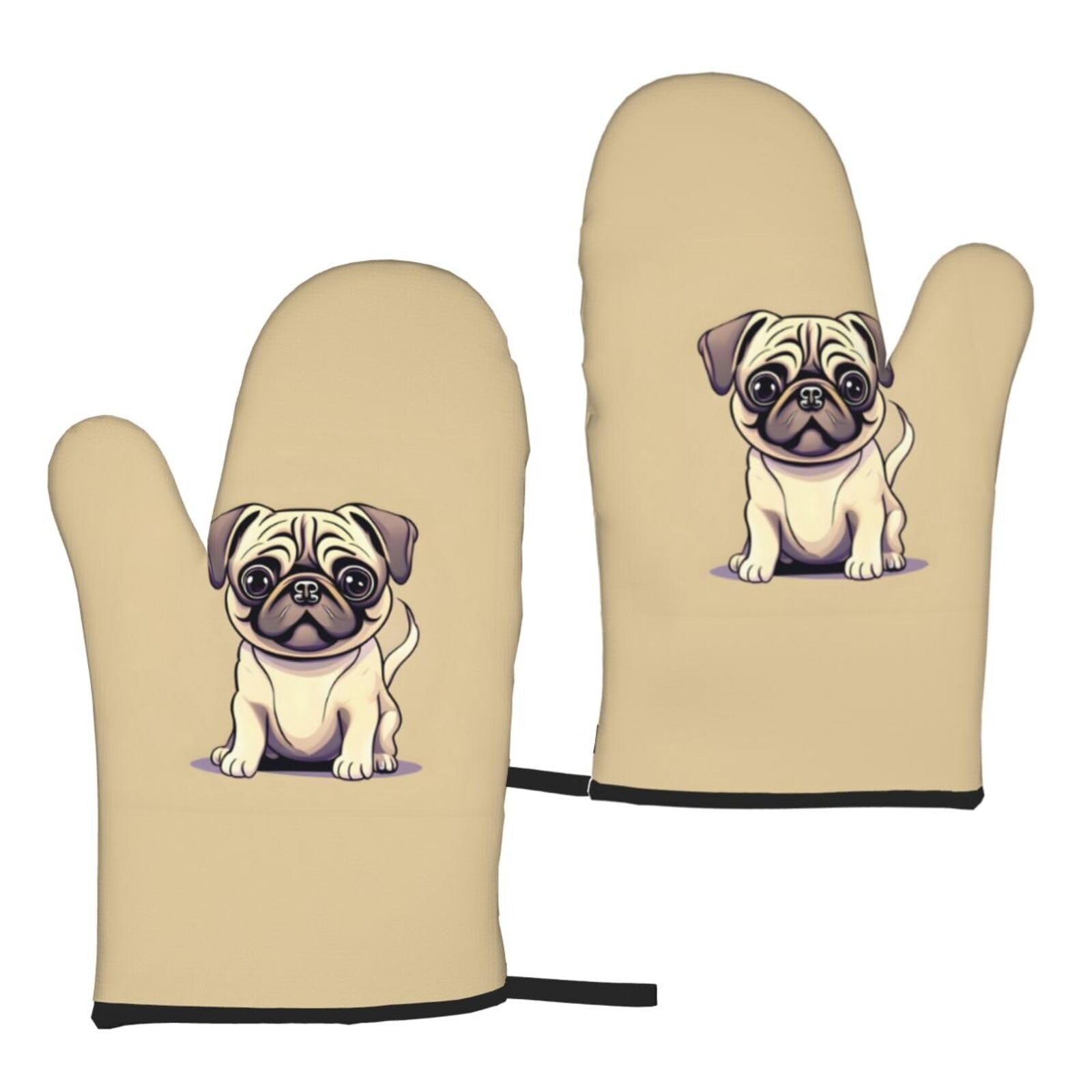 Funny Cartoon Pug Puppy Dogs Print Heat Resistant Universal Fit Oven Microwave Gloves Home Cooking Baking Grilling