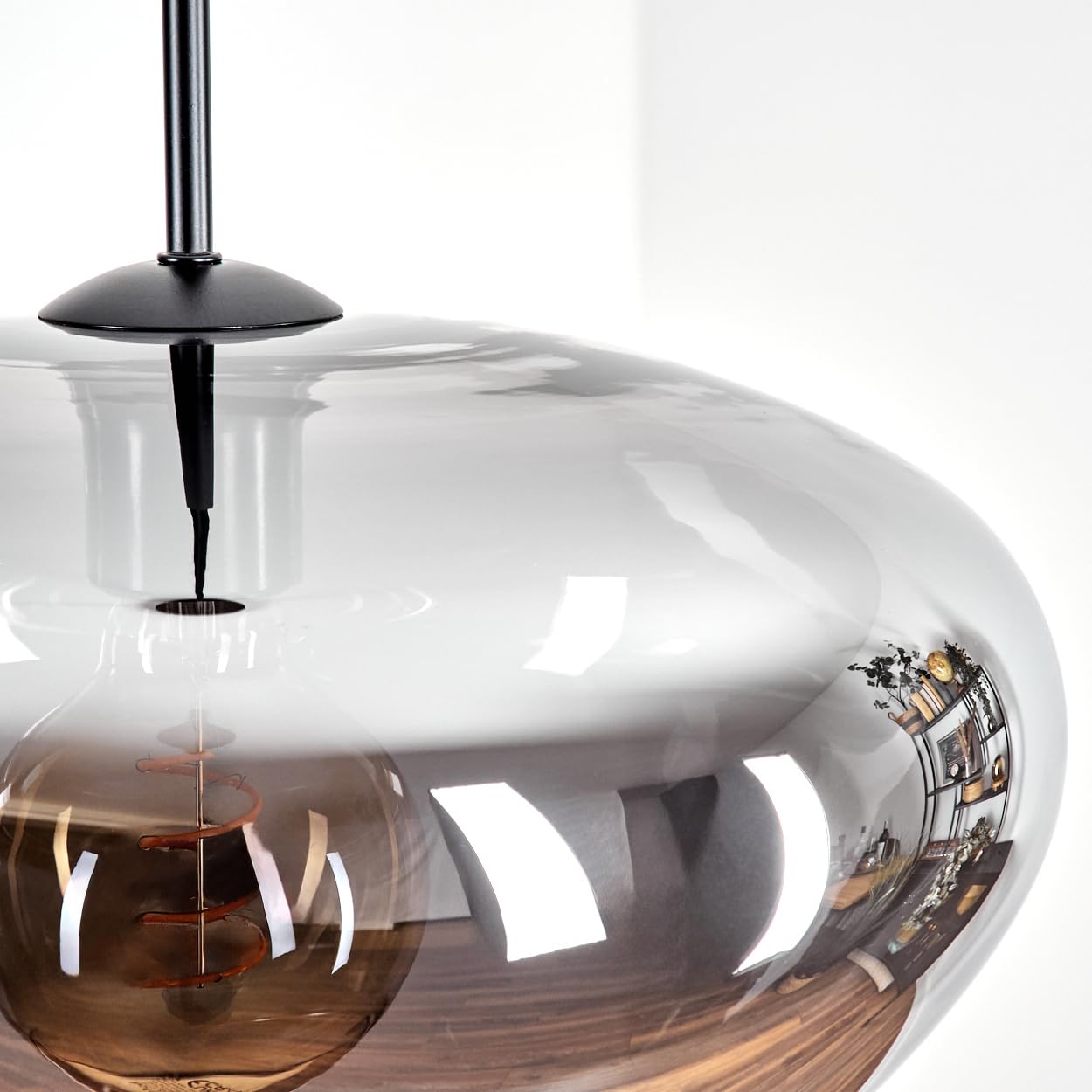 HOFSTEIN Hängeleuchte Mertola, 1-flammige Hängelampe aus Metall/Glas in Schwarz/Rauchfarben, moderne Pendelleuchte im Retro/Vintage-Design, Ø 35 cm, E27, Esszimmer, Küche, Wohnzimmer