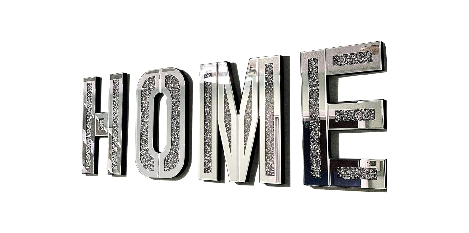 SEGOY XXL HOME Letters Wall Art Crushed Diamond | Mirrored Crystal Decor |Bling Gift for Home, Office, Birthday - 50x30CM