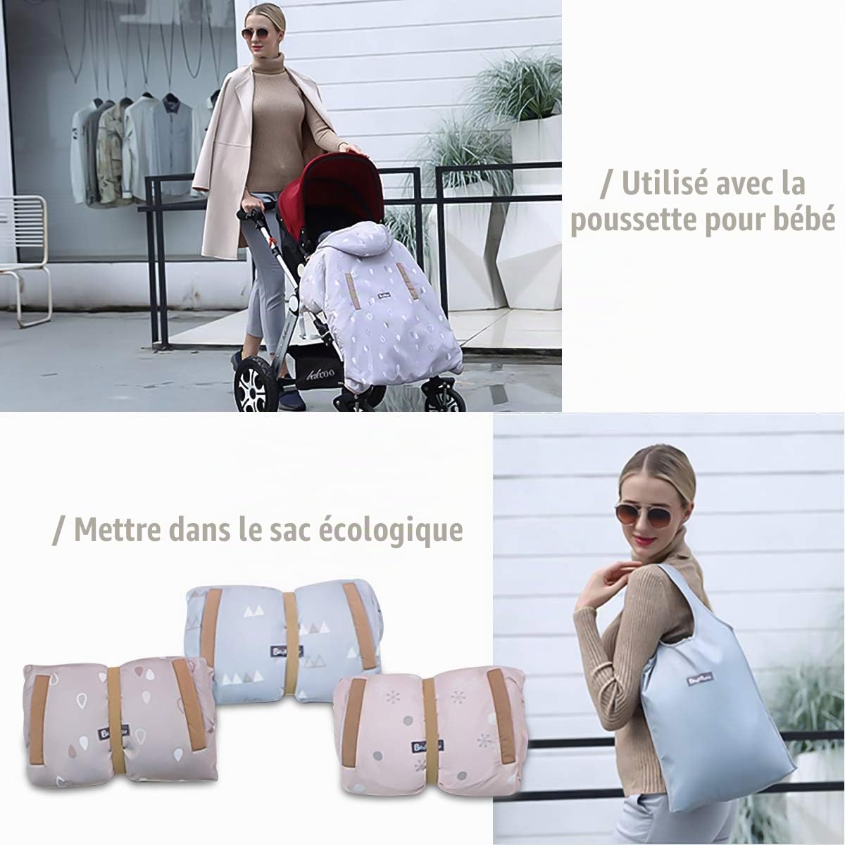 SONARIN Universel Housse Toutes Saisons pour porte-bébé,Housse de Protection, doublure détachable,Coupe vent,Imperméable,Housse d'hiver(Gris Clair)