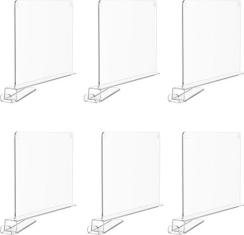 Paquete de 6 separadores de estantes transparentes de 12 pulgadas versión extra alta para organización, estantes verticales de acrílico para