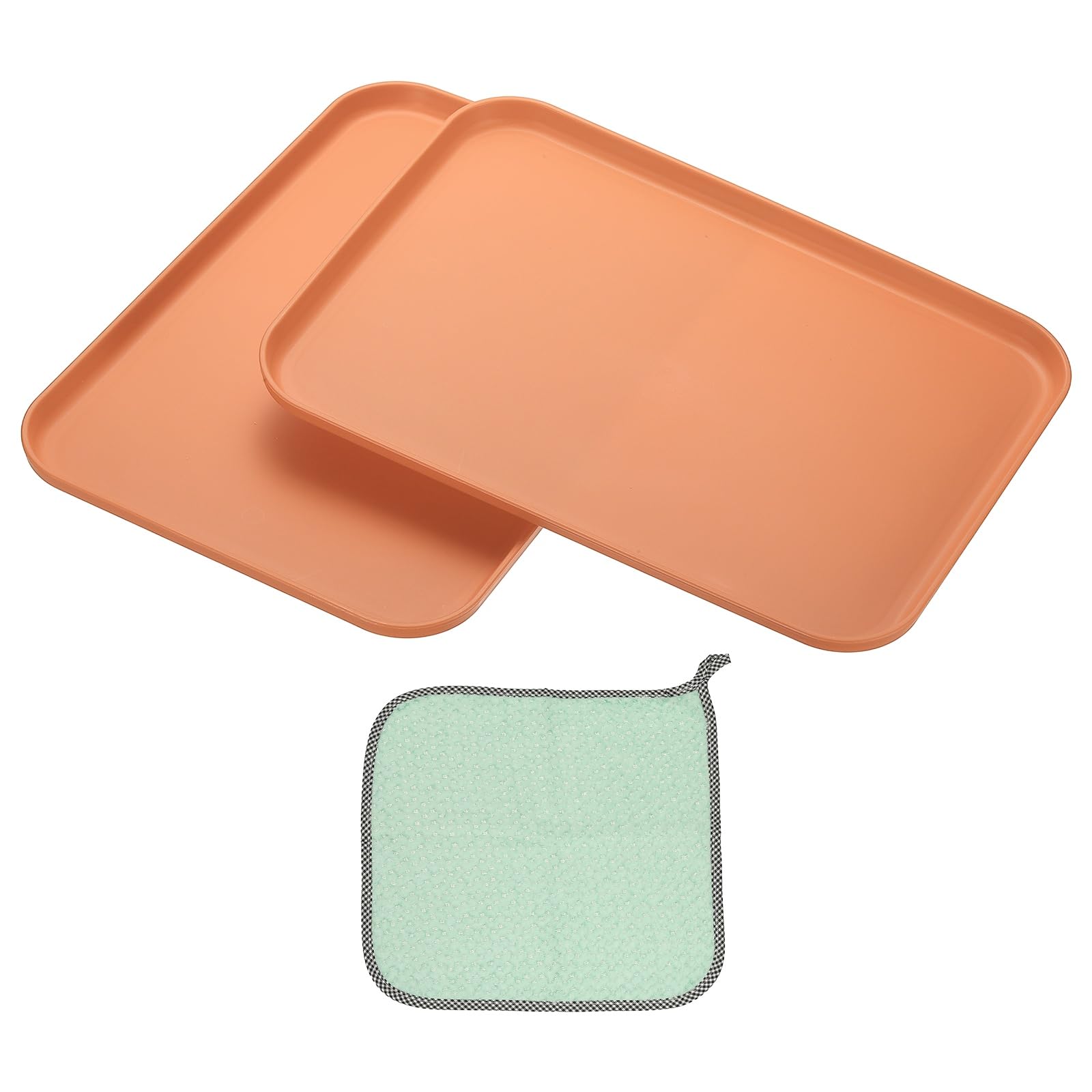 PATIKIL 12x8.7 Plastic Tray, 2 Pack Rectangular Plates Small Food Tray Wheat Plates Dishes Reusable Dessert Plate Trays with Cloth for Cake Fruits Salad Cupcake Steak Serving Orange