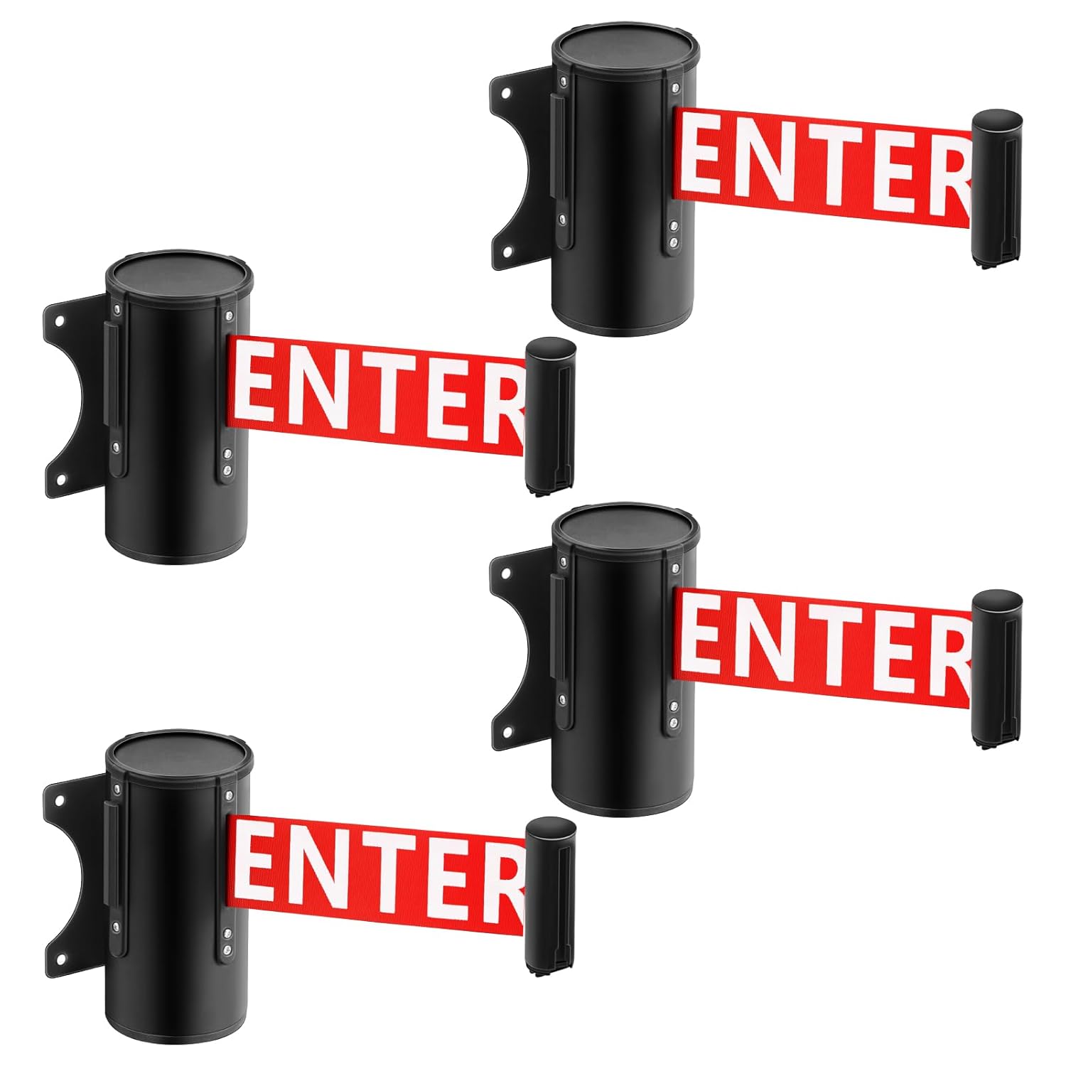 Landical 4 Pcs 16ft Wall Mount Retractable Barrier Belt Do Not Enter Sign Safety Belt Barrier Rope with Braking System Locking Button for Crowd Control Parking, Red